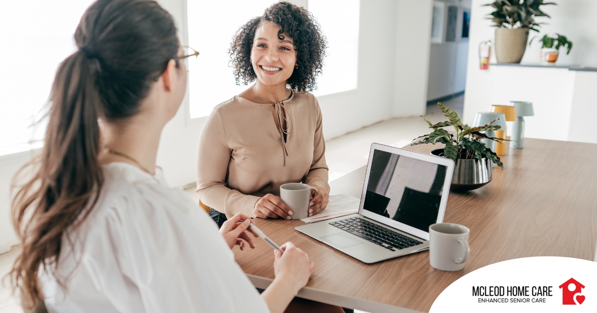 A woman interviews for a job position representing one of the steps during which a caregiver should be evaluating if an agency is a good fit.