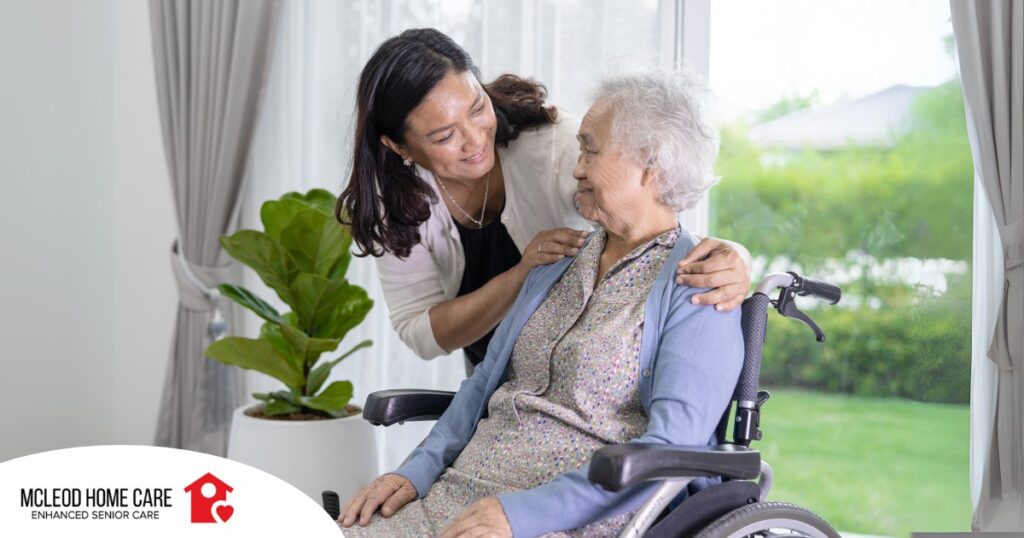 A mother, her daughter, and her mother embrace, representing the sandwich generation.