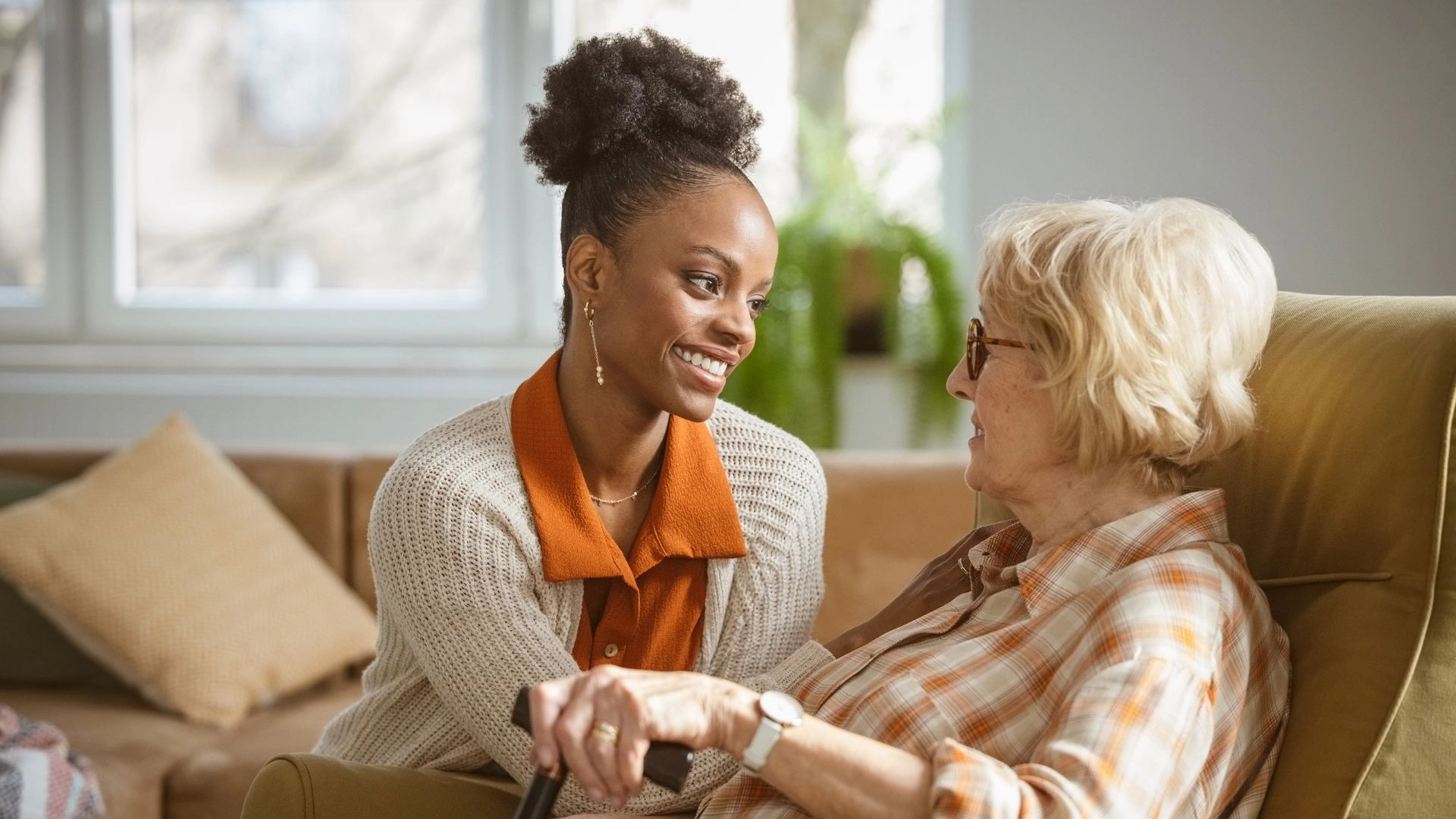 Caregiver talking with senior – Companionship in Greenville, SC Caregiver talking with senior - Companionship in Greenville, SC