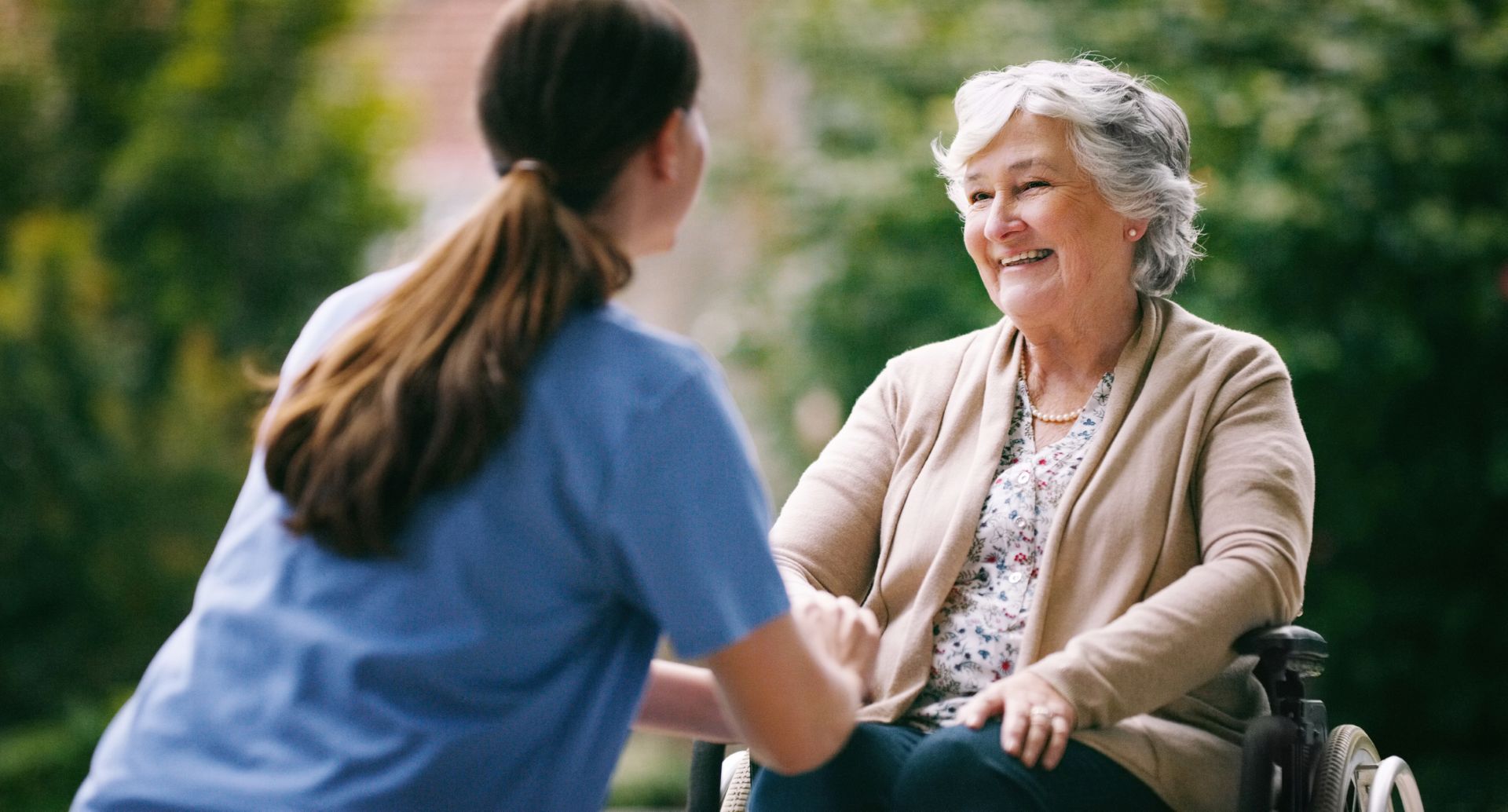 Shot of a senior woman in a wheelchair being cared for a caregiver – Alzheimer’s & Dementia Care in Aiken, SC Shot of a senior woman in a wheelchair being cared for by a caregiver - Alzheimer's & Dementia Care in Aiken, SC